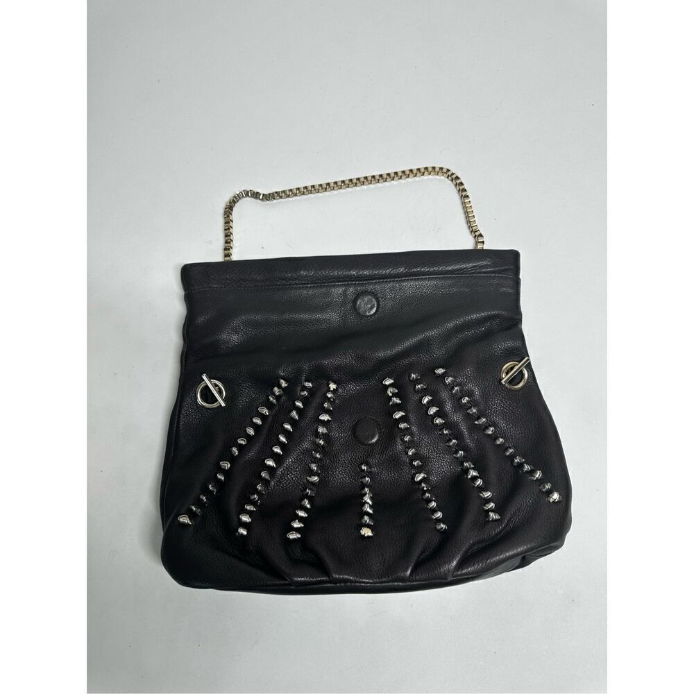ANN TAYLOR LOFT Small Dark Brown Leather Clutch Shoulder Bag Metal Strap